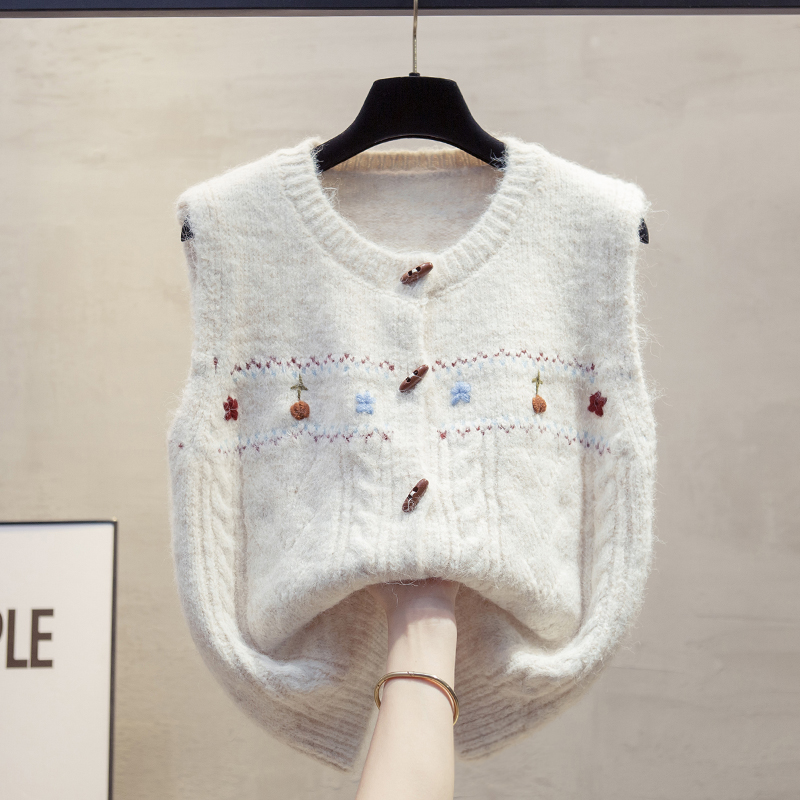 手工绣花开衫圆领针织马甲背心女2025秋冬新款外穿马夹毛衣坎肩潮