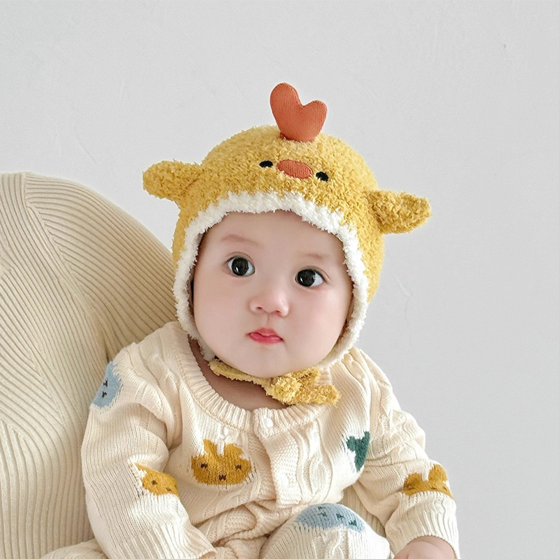 婴儿帽子秋冬款超萌新生宝宝卡通毛线帽冬天男女小月龄保暖护耳帽