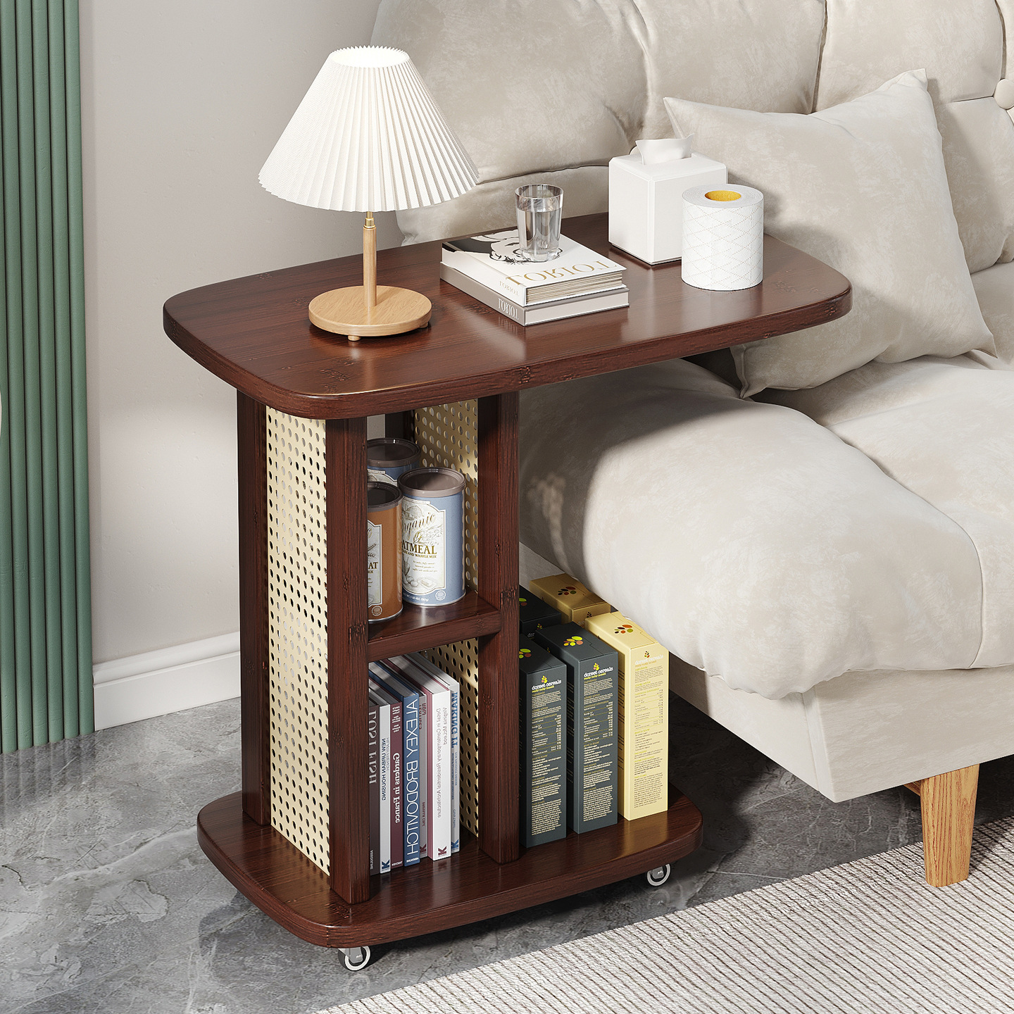 可移动茶几沙发边轻奢藤编小桌子茶水间客厅家用卧室创意收纳角几