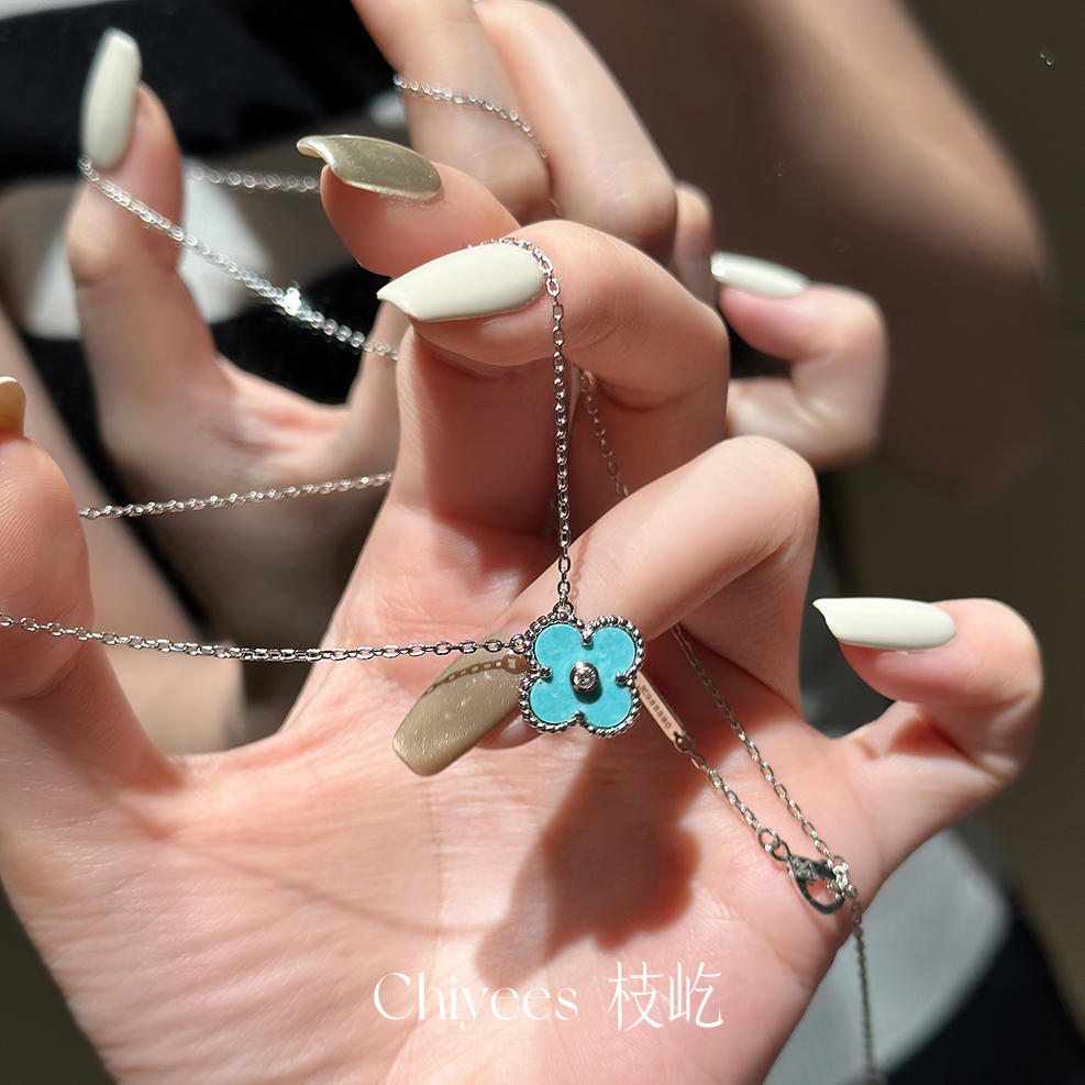坠链均925银合成锆石 CHIYEES枝屹经典四叶草银项链 经典氛围感
