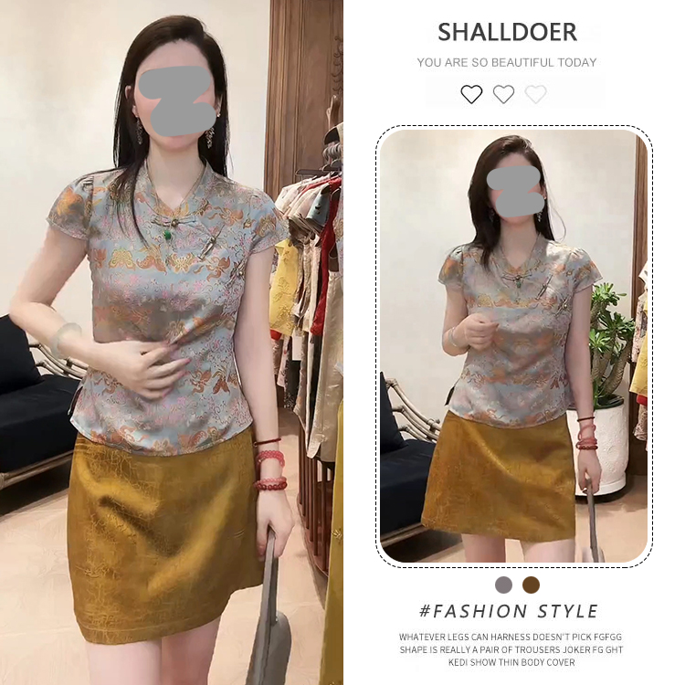 2025夏季新款蓝调彩蝶与彩花上衣靓丽显贵富婆既视感裙子时尚两件