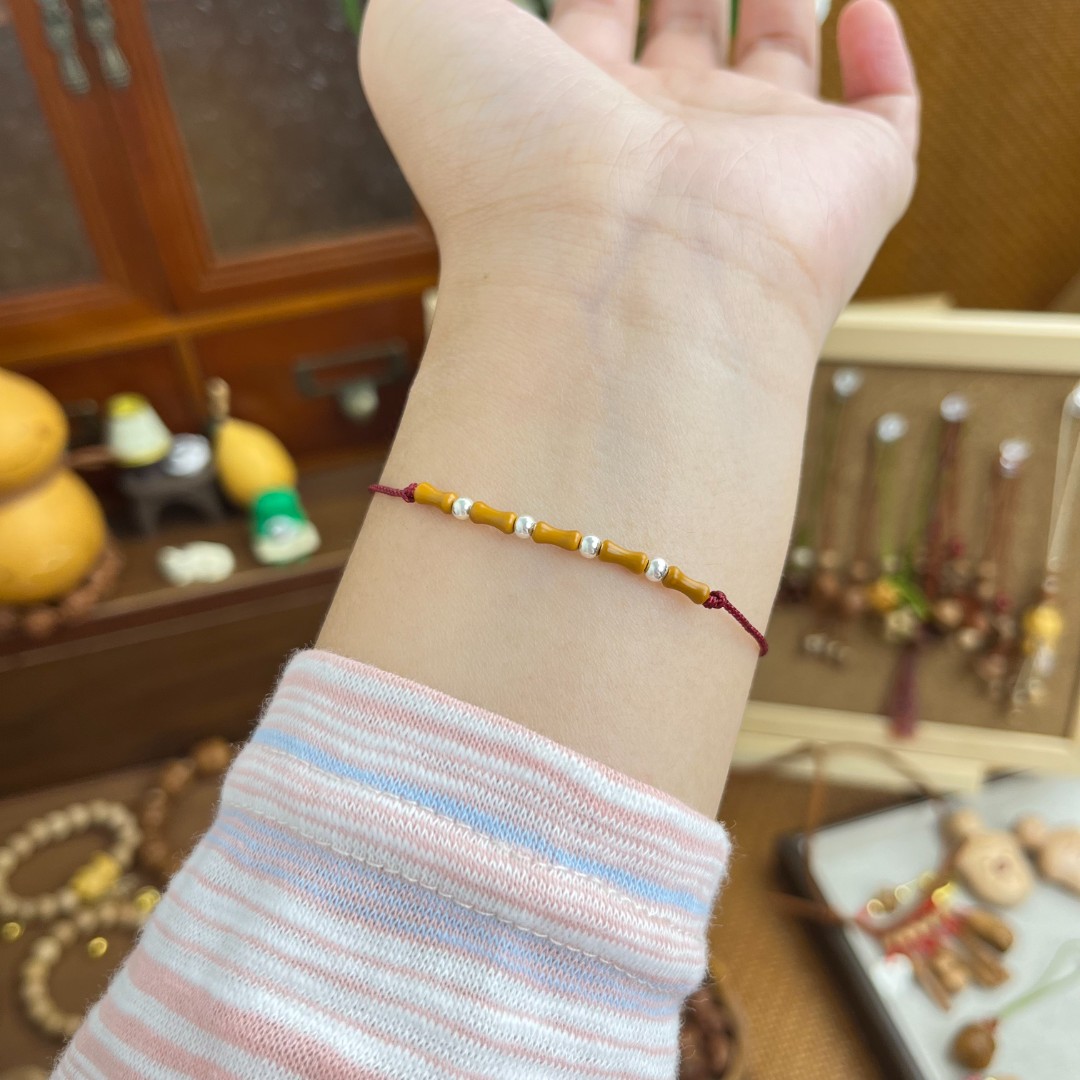 「竹节五福」桃木桃核手链本命年挡·护·辟手链时尚百搭可调节