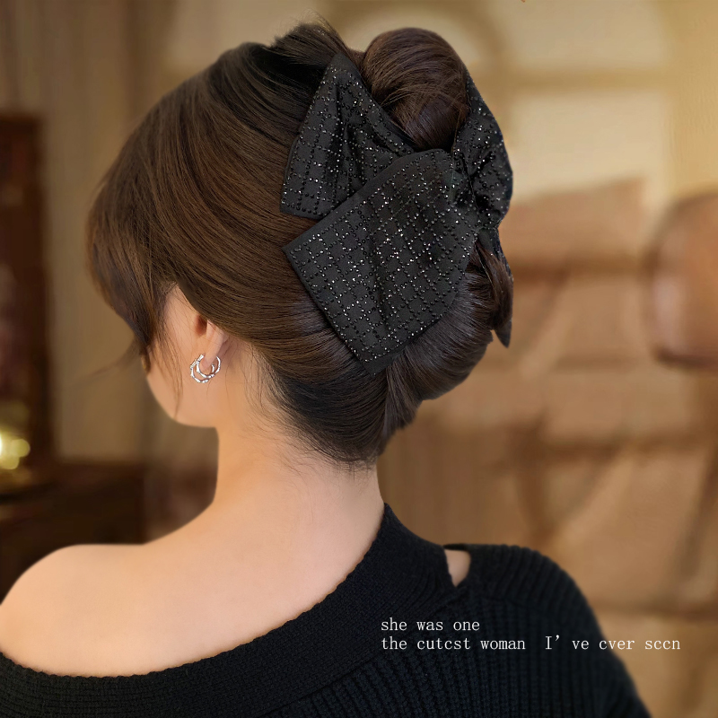 小香风优雅方格闪闪抓夹女后脑勺鲨鱼夹千鸟格气质路易斯粽子头饰