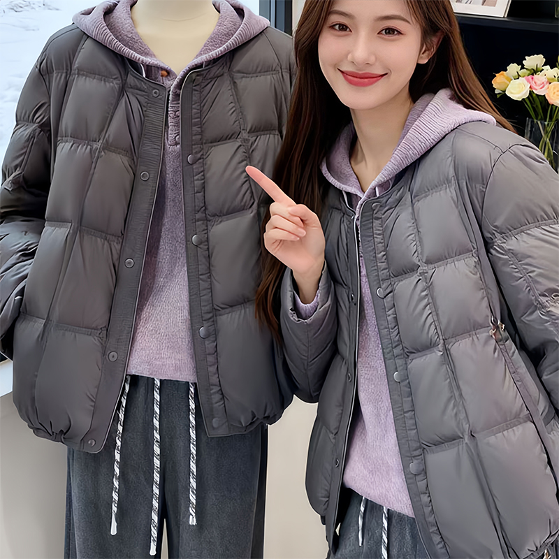 霖优洋气高级感潮流时尚圆领棉服女2025秋冬季新款宽松显瘦棉衣