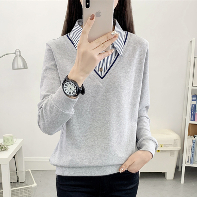 设计感假两件拼接polo领卫衣女春秋气质宽松百搭上衣洋气漂亮小衫