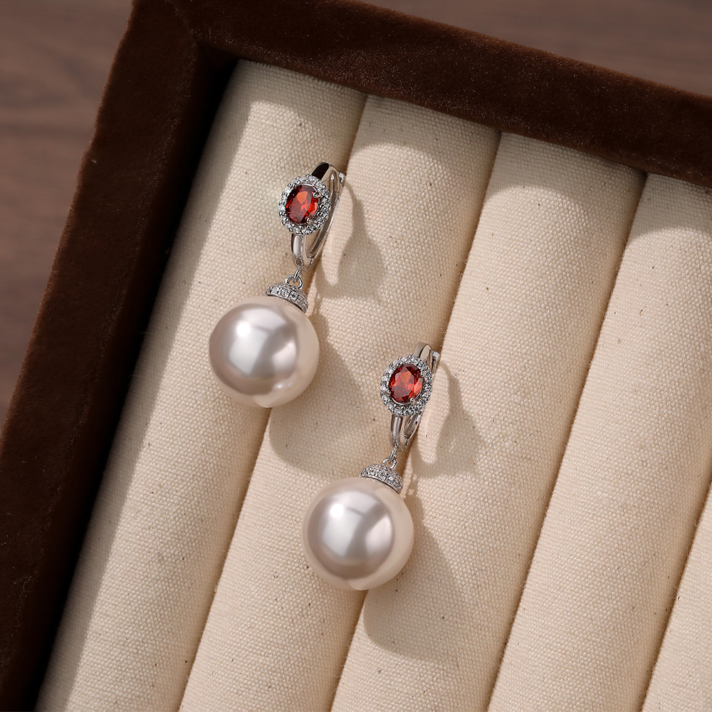 足银耳饰 999足银澳白色珠轻奢百搭红色耳环时尚女款气质耳扣