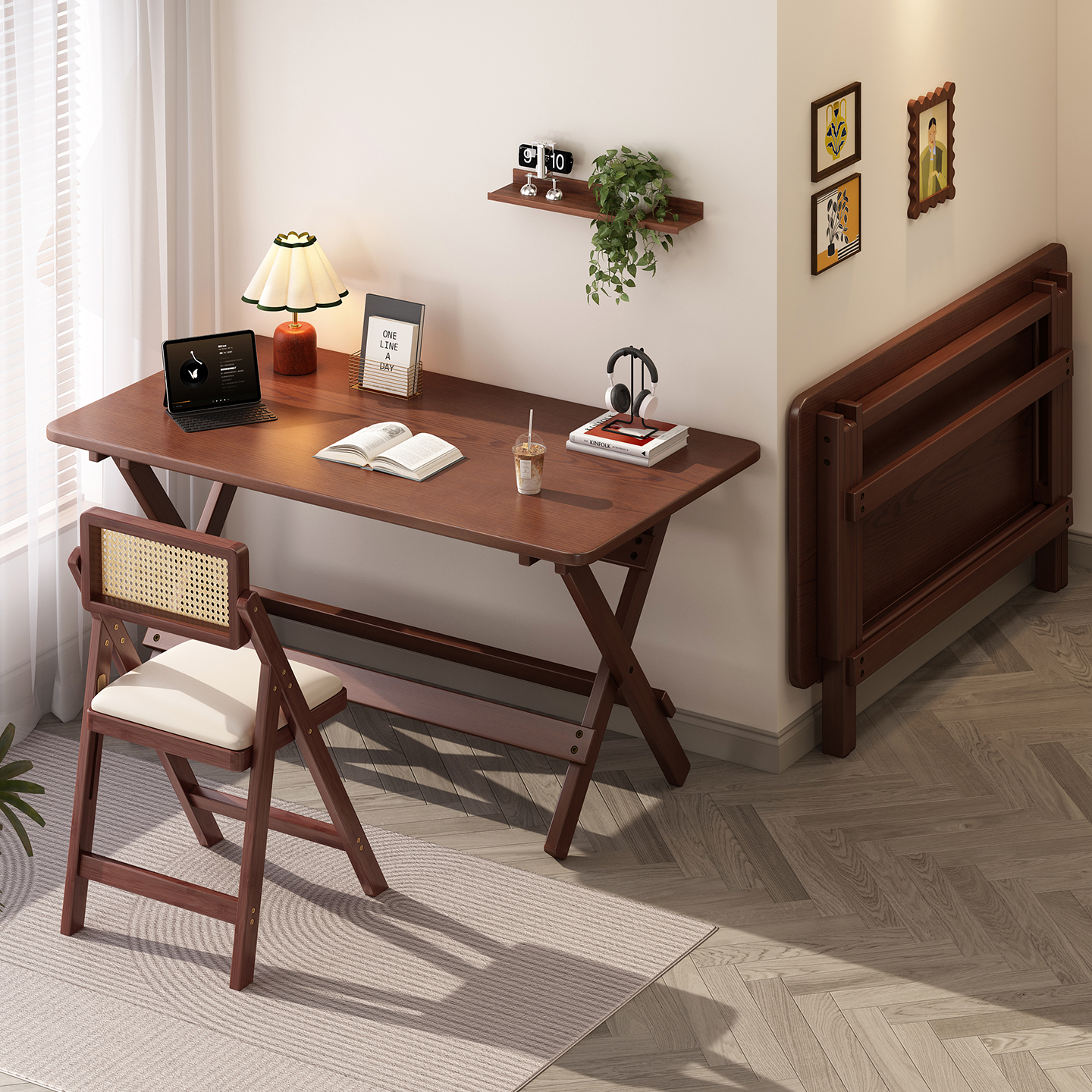 楠竹折叠书桌学生家用电脑桌卧室小户型床边学习小桌子简易办公桌