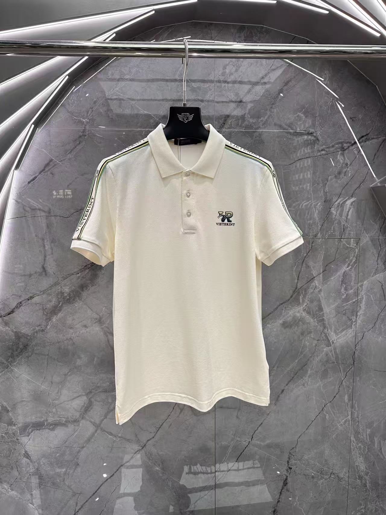 新款高端男士休闲时尚百搭字母胸标袖Polo衫14056