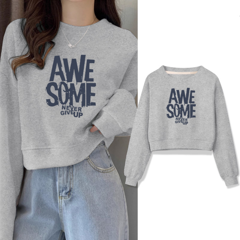 圆领套头短款卫衣女加绒加厚秋冬上衣洋气休闲百搭小个子春秋薄款