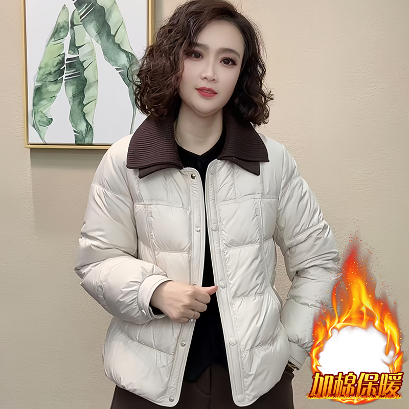 加厚保暖时尚毛线领羽绒棉服女2025年冬季新款小个子休闲百搭棉衣