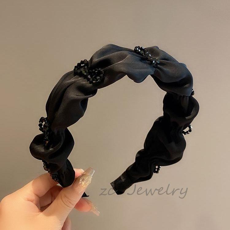 [原版现货]高级感缎面黑色发箍女宽边褶皱发卡2024新款百搭气质箍