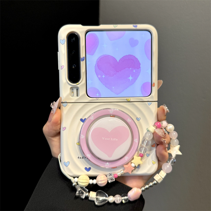 适用华为purax典藏版折叠屏手机壳pocket2波漾纹爱心折叠磁吸支架