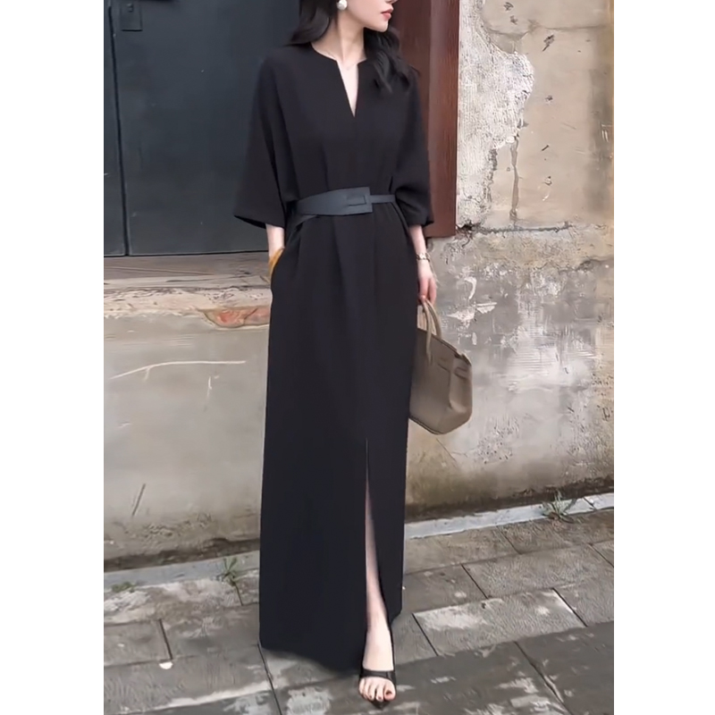 拉夏贝尔法式气质V领中袖连衣裙女装2025秋季新款百搭老钱风裙子