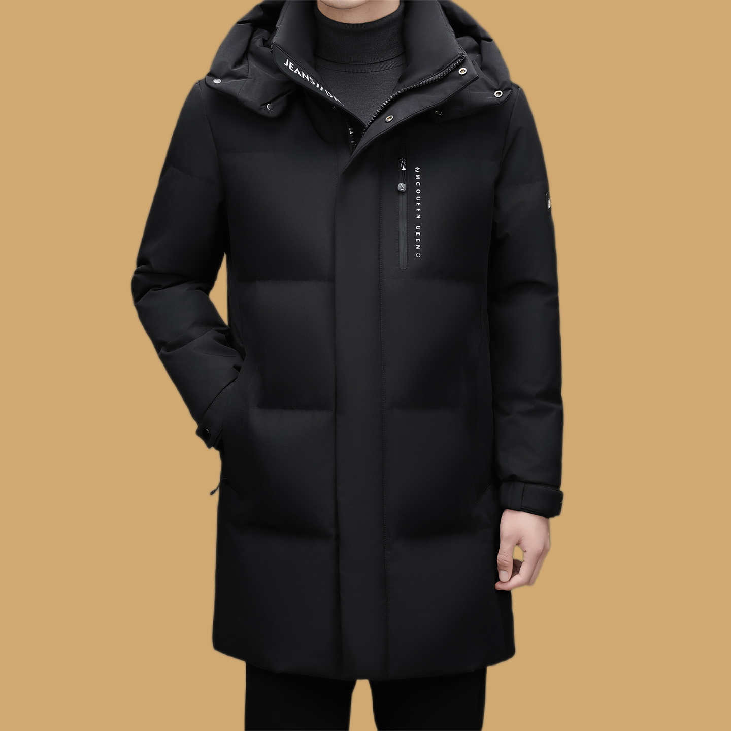 冬季休闲连帽羽绒服男士加厚保暖中长款外套韩版男装90鸭绒防寒服