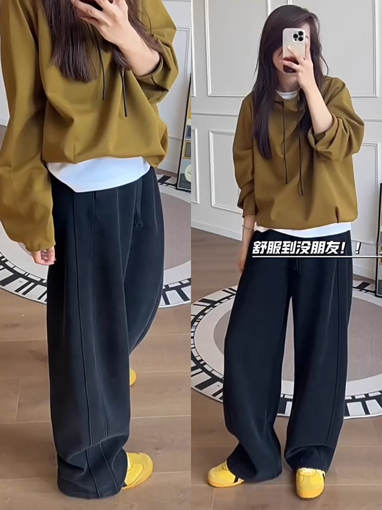 休闲阔腿弯刀裤女2025秋季新款小个子黑色运动裤大码香蕉镰刀卫裤