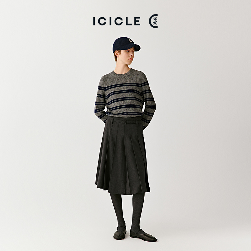 ICICLE之禾羊毛弹力华达呢中长半身裙0450