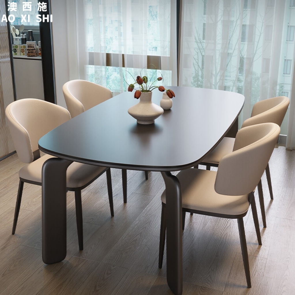 澳西施全托岩板餐桌椅组合家用现代简约极简北欧轻奢长方形吃饭桌