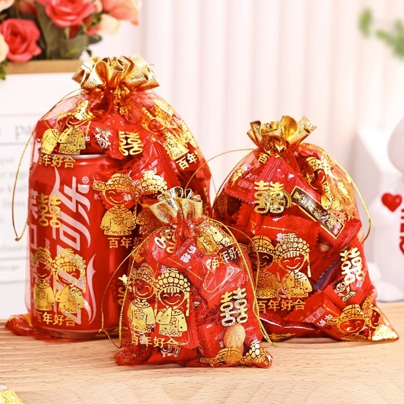 喜糖袋网纱袋子批发束口大容量糖果袋纱袋结婚喜糖盒中式手提喜袋