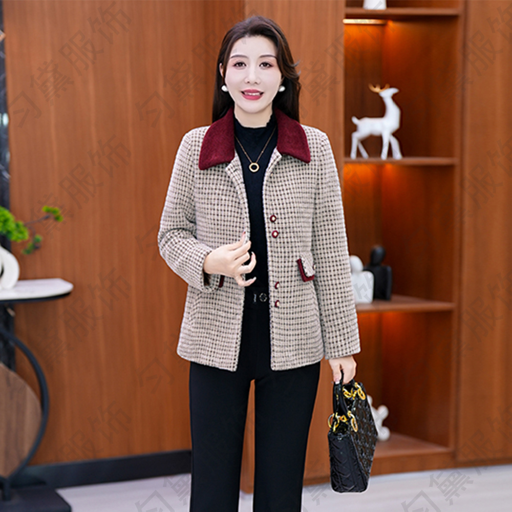 妈妈装千鸟格外套2025春秋装新款时尚气质大衣洋气韩版中老年衣服
