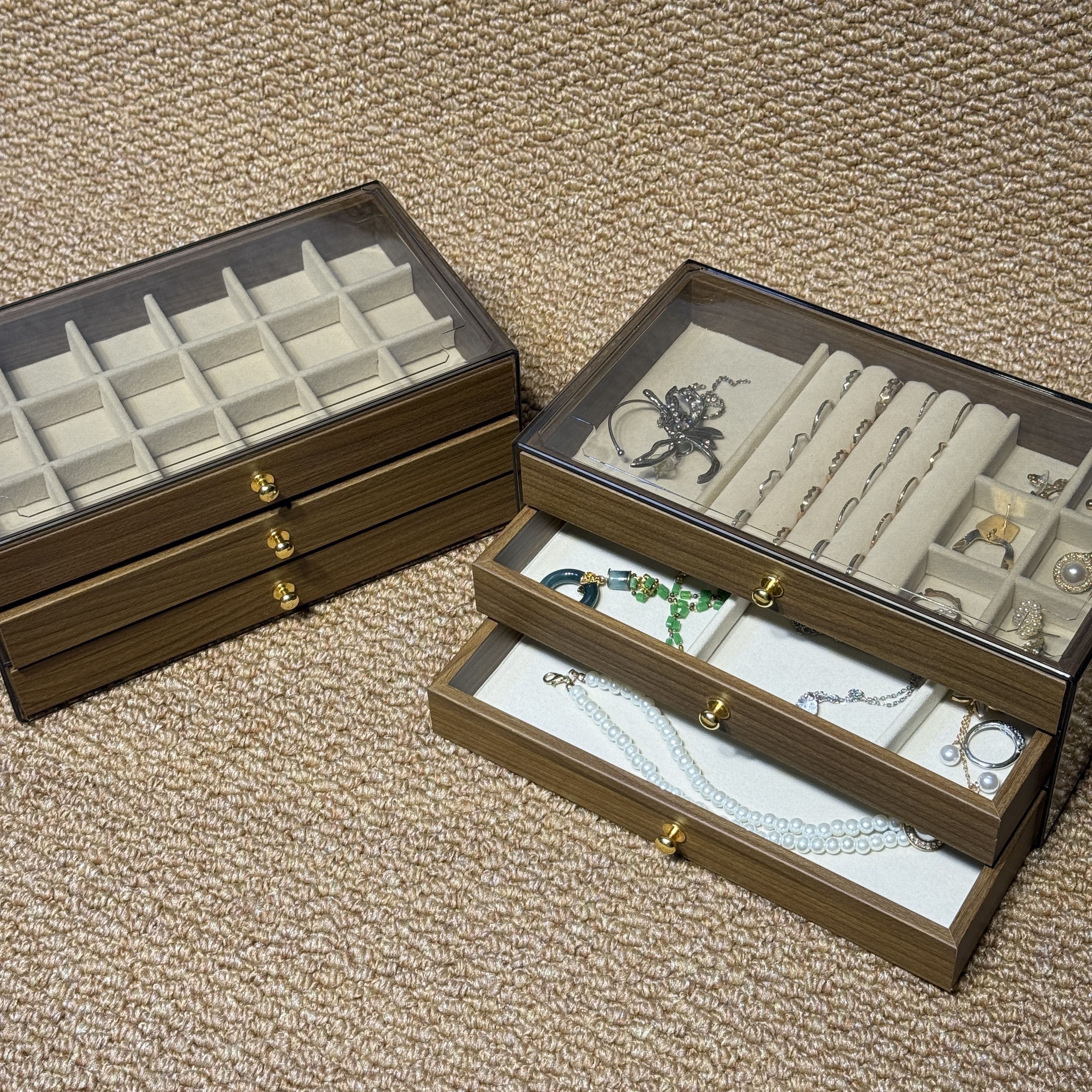 胡桃木纹多层首饰收纳盒耳钉耳环项链收纳盒大容量饰品盒