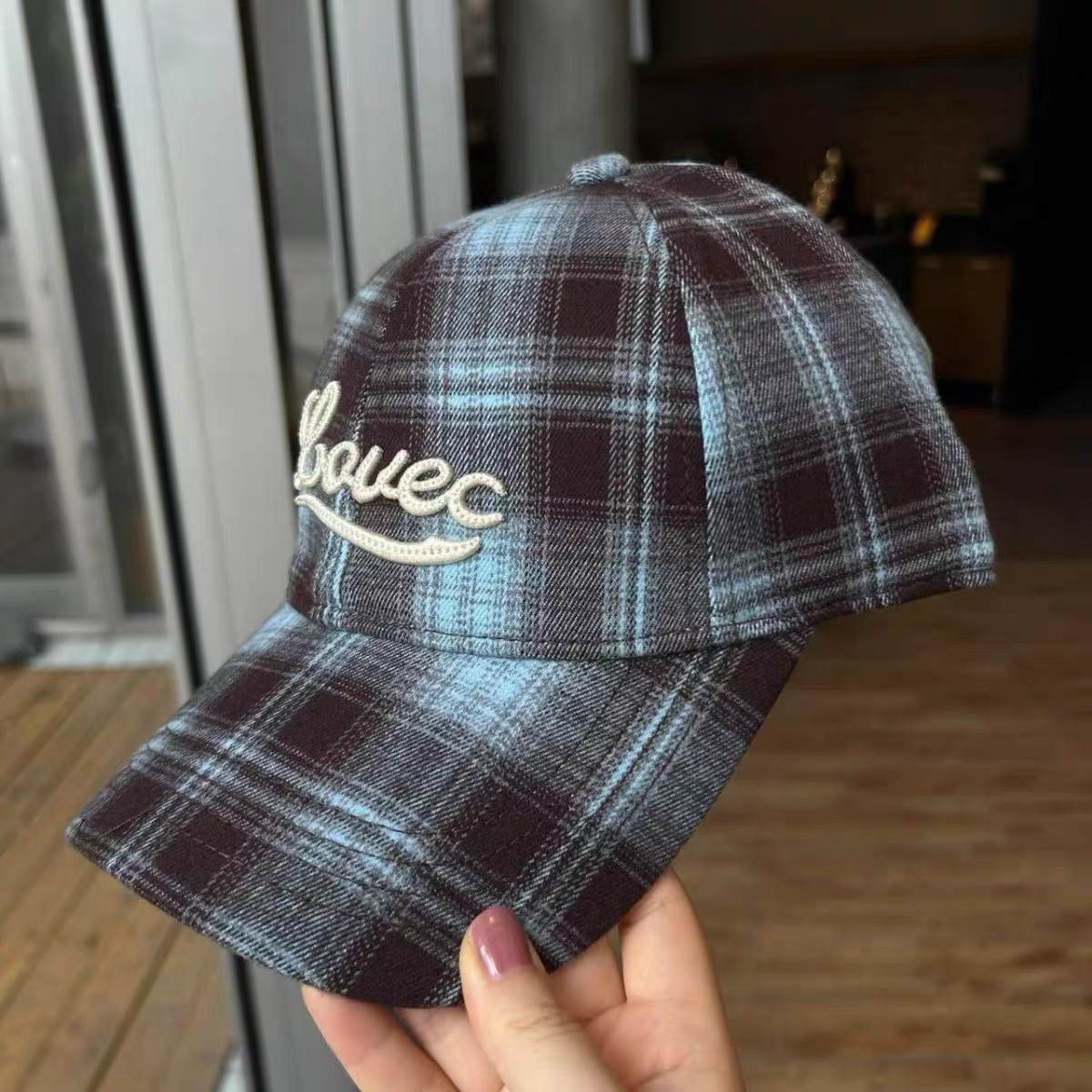 秋季新款字母刺绣格子棒球帽女百搭ins韩版鸭舌帽情侣学生休闲潮