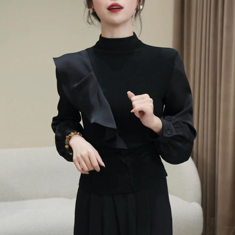 时尚法式半高领上衣女2025年秋季新款气质显瘦设计感百搭长袖T恤