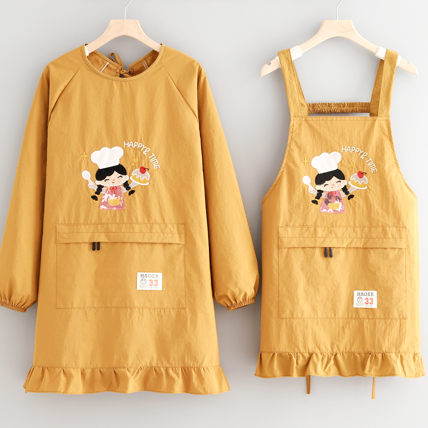 时尚防泼水罩衣厨房家用围裙围腰做饭防污长袖餐饮专用反穿工作服