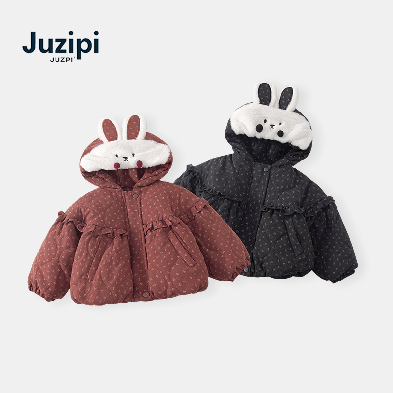 【预售】Q251061冬季外套女童加绒加厚保暖连帽棉衣女宝棉服棉袄