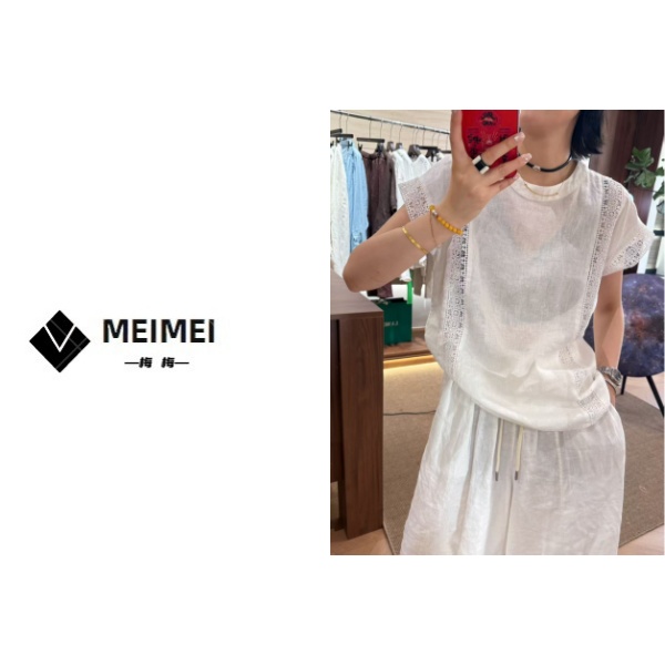 XMM【蕾丝亚麻飞飞袖】时尚百搭潮流显瘦洋气宽松夏休闲气质GZJ7583