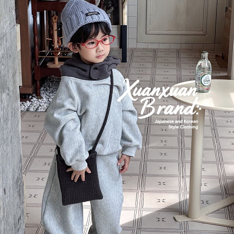 童装男童2025年秋冬条纹加绒套装两件套时尚韩系宽松版型加绒保暖