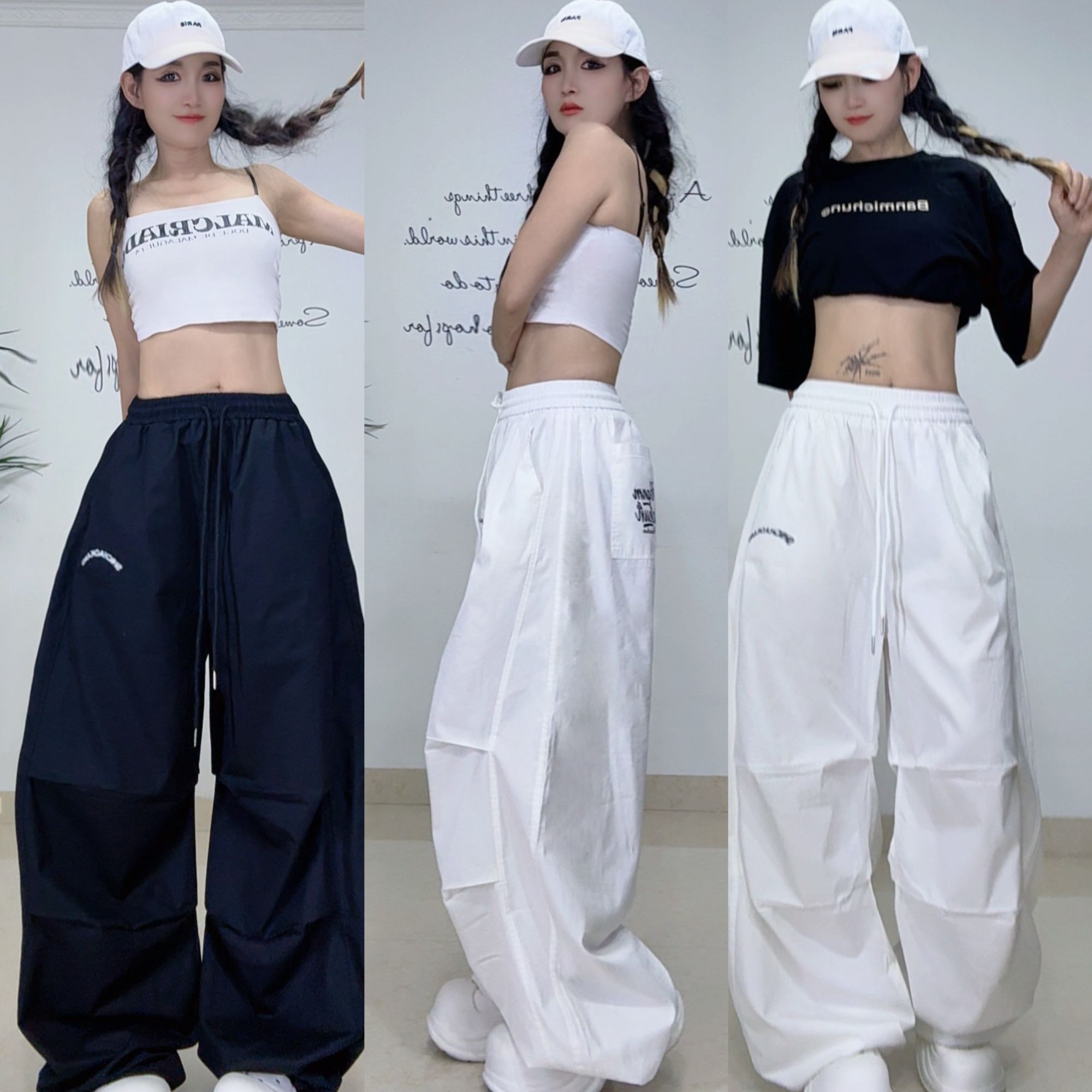 时超康SHI.CHAO.KANG.潮牌长裤印花阔腿休闲裤2558款