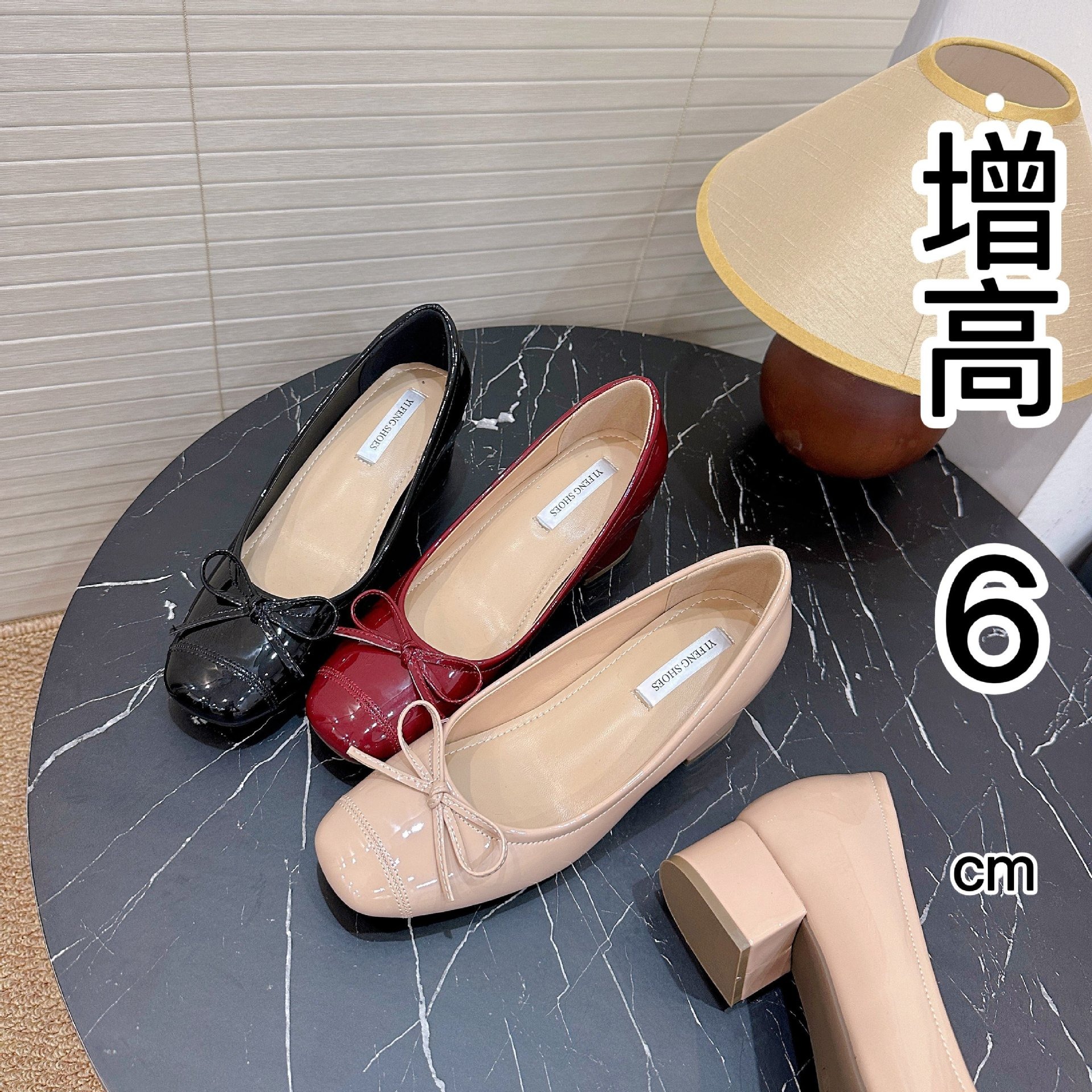 羊皮版～小个子内增高6cm蝴蝶结高跟单鞋女浅口气质百搭玛丽珍鞋