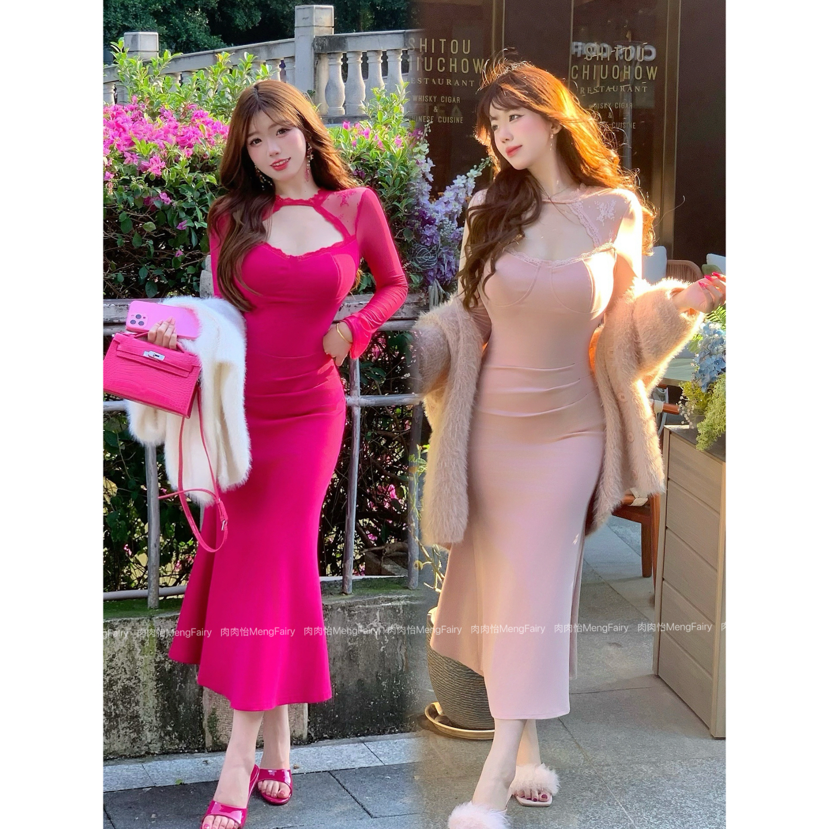 萌面侠肉肉怡【桃汁妖妖】法式优雅纯欲镂空小心机设计连衣裙3839M