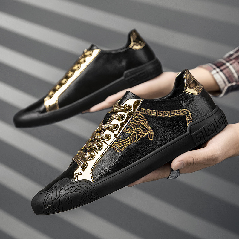 欧洲站潮鞋软底男鞋春夏新款真皮潮流黑色板鞋百搭皮鞋小伙鞋子