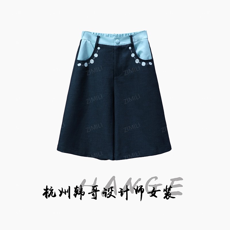 【韩哥女装】2025欧版重工墨青色拼接腰头时尚高克重短裤9580-H2