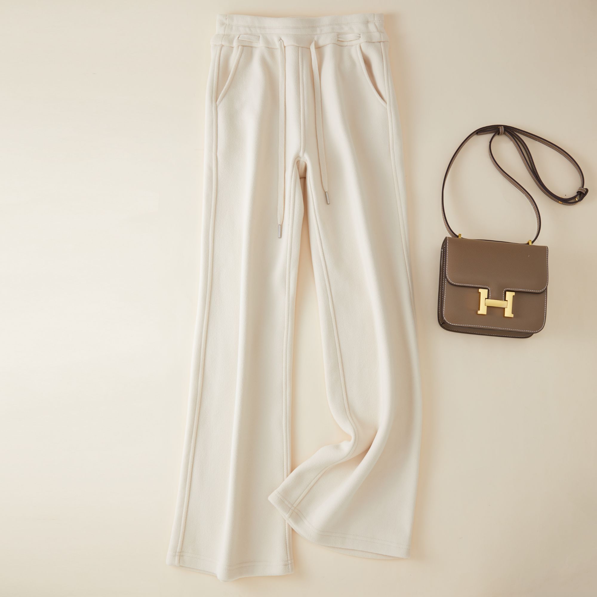 高奢定制~内里无缝包边！LU家同款羊毛蚕丝窄版阔腿裤！