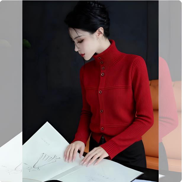红色高领毛衣女慵懒高级感秋冬超好看的针织开衫洋气内搭漂亮上衣