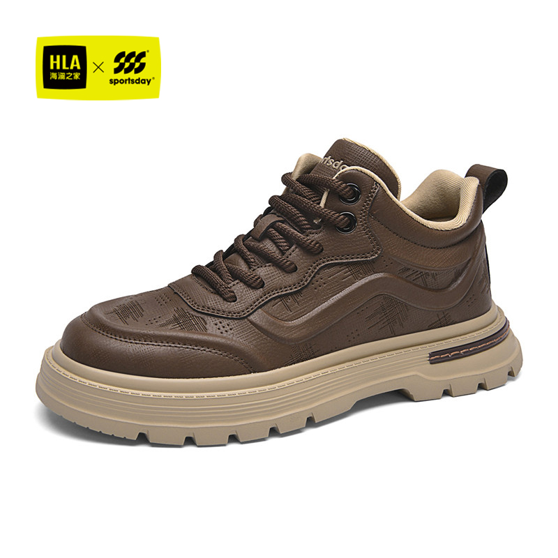 HLA/海澜之家男鞋2025秋冬新款防滑皮面运动休闲鞋潮流百搭板鞋男