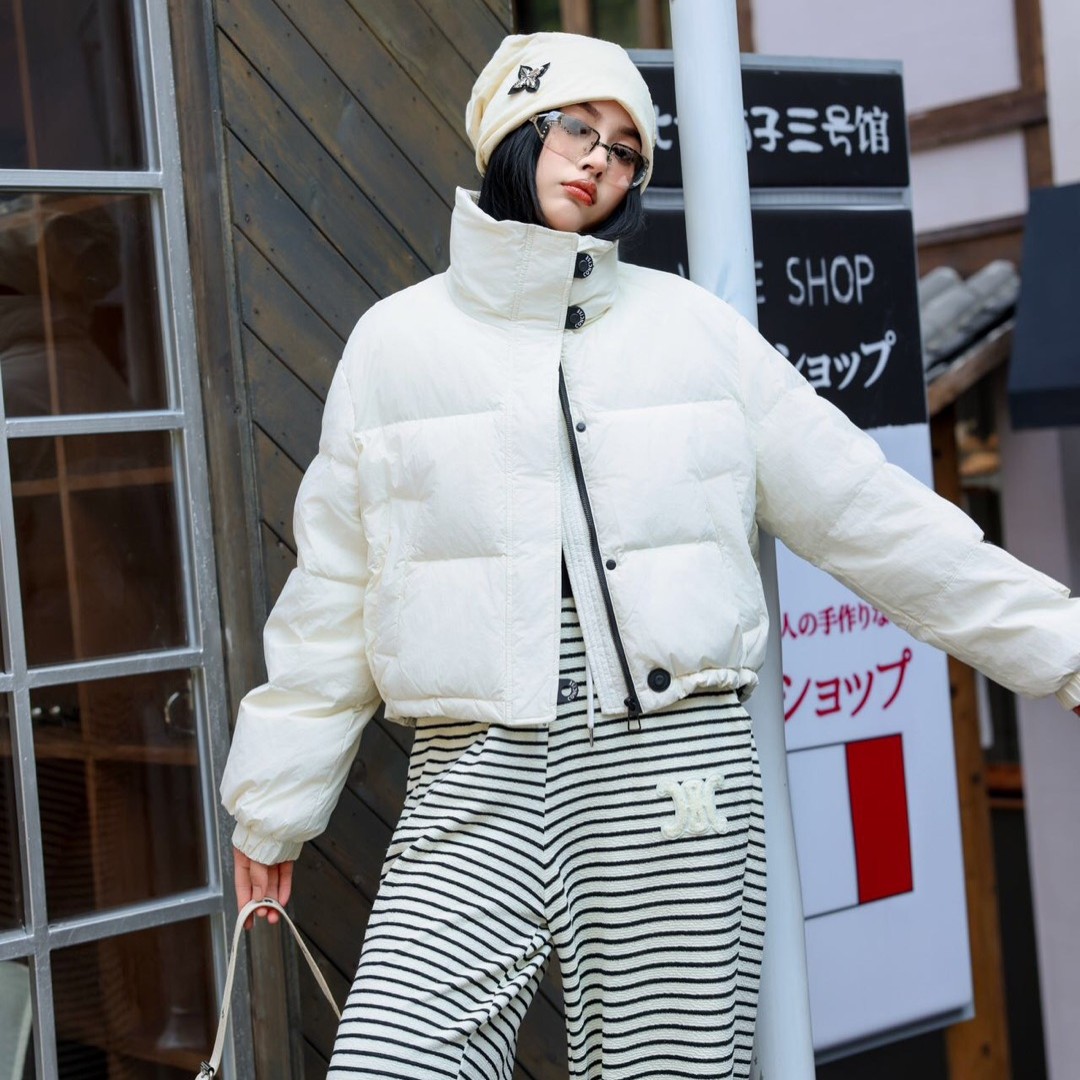 休闲风拼接女短款立领冬季宽松韩版秋冬