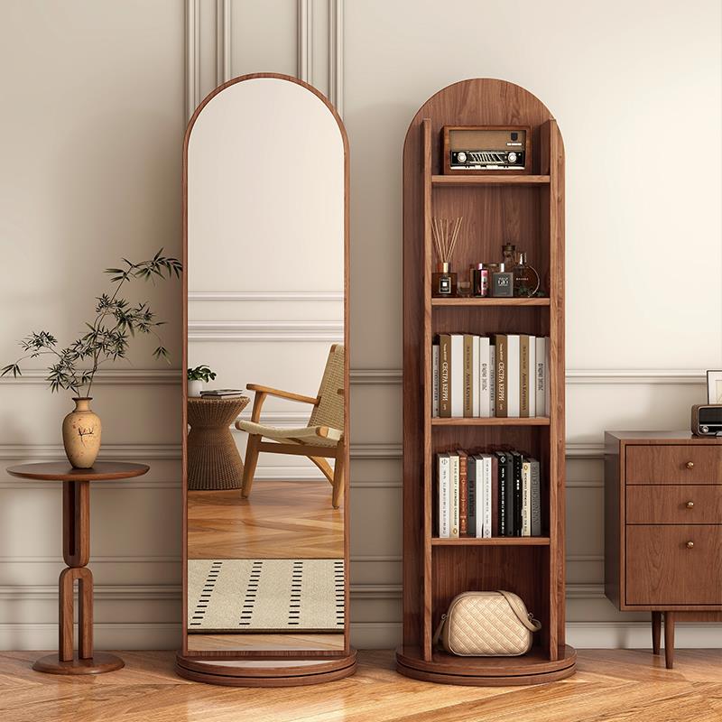 旋转穿衣镜全身落地镜家用衣架杂志书架旋转储物一体试衣镜全身镜