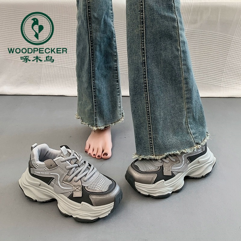 啄木鸟爆款复古厚底老爹鞋女小个子增高2025春秋季新款休闲运动鞋