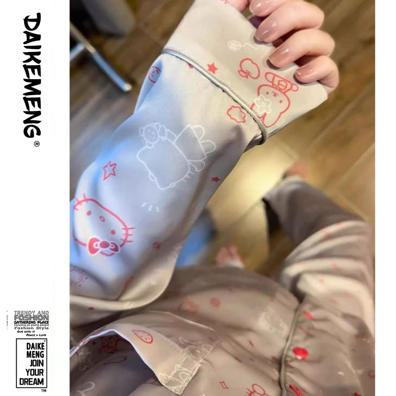 【银粉kitty】2025春秋亲肤云朵棉睡衣女可爱甜美长袖长裤翻领套装