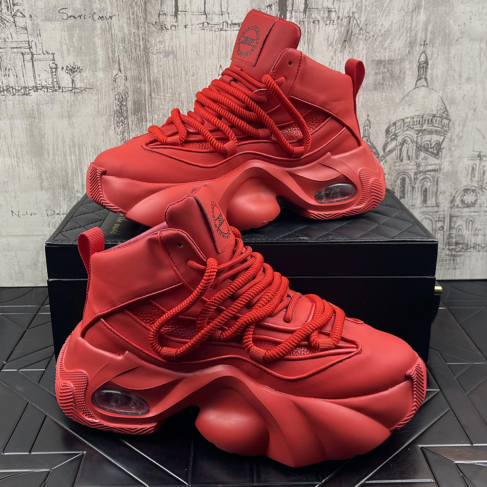 潮牌高帮鞋男2025男新款红色本命年男鞋子小众ins厚底增高老爹鞋