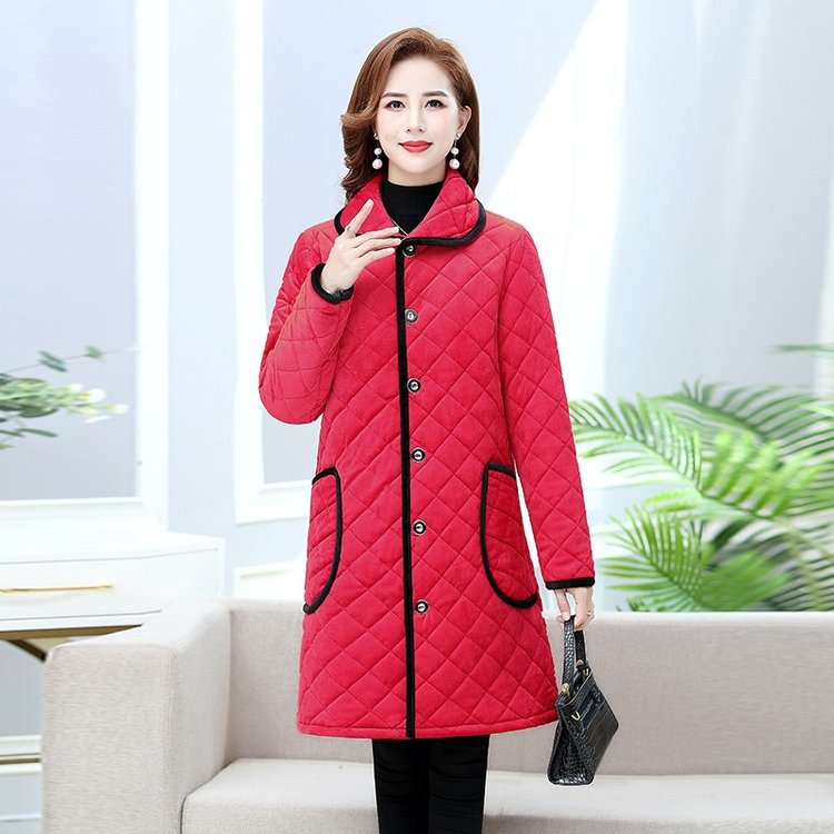 保暖棉袄女妈妈装加绒加厚长款罩衣冬季工作服大褂大码夹棉大衣