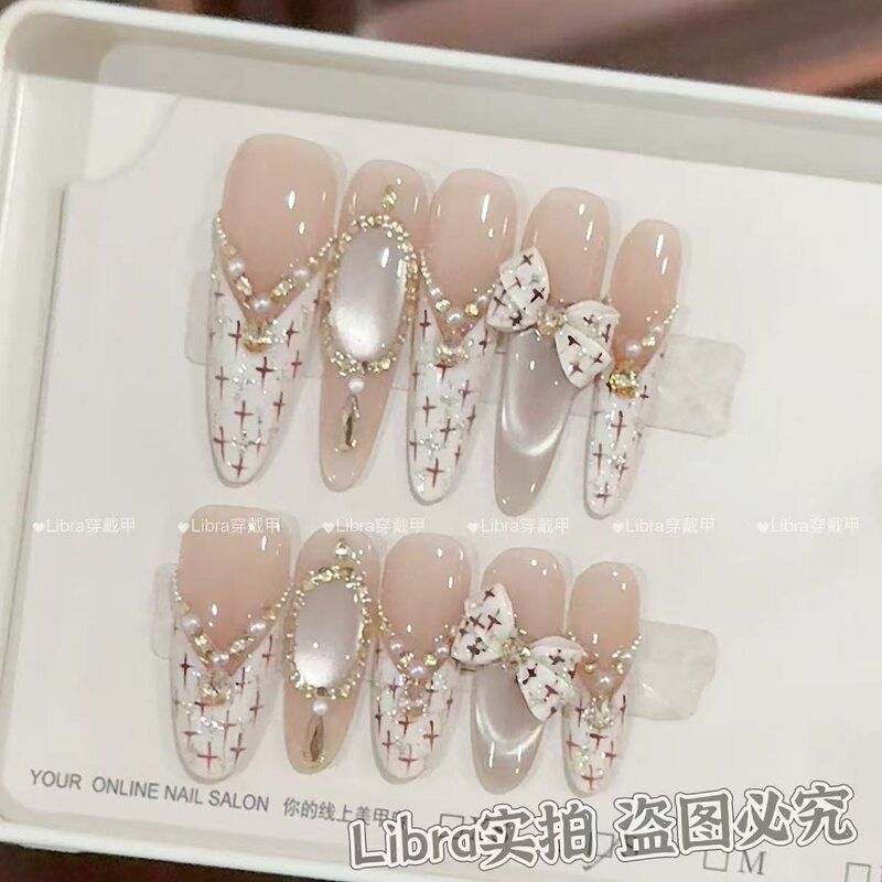 【奶油小香】纯手工高定猫眼手工穿戴甲气质美甲百搭仙女款