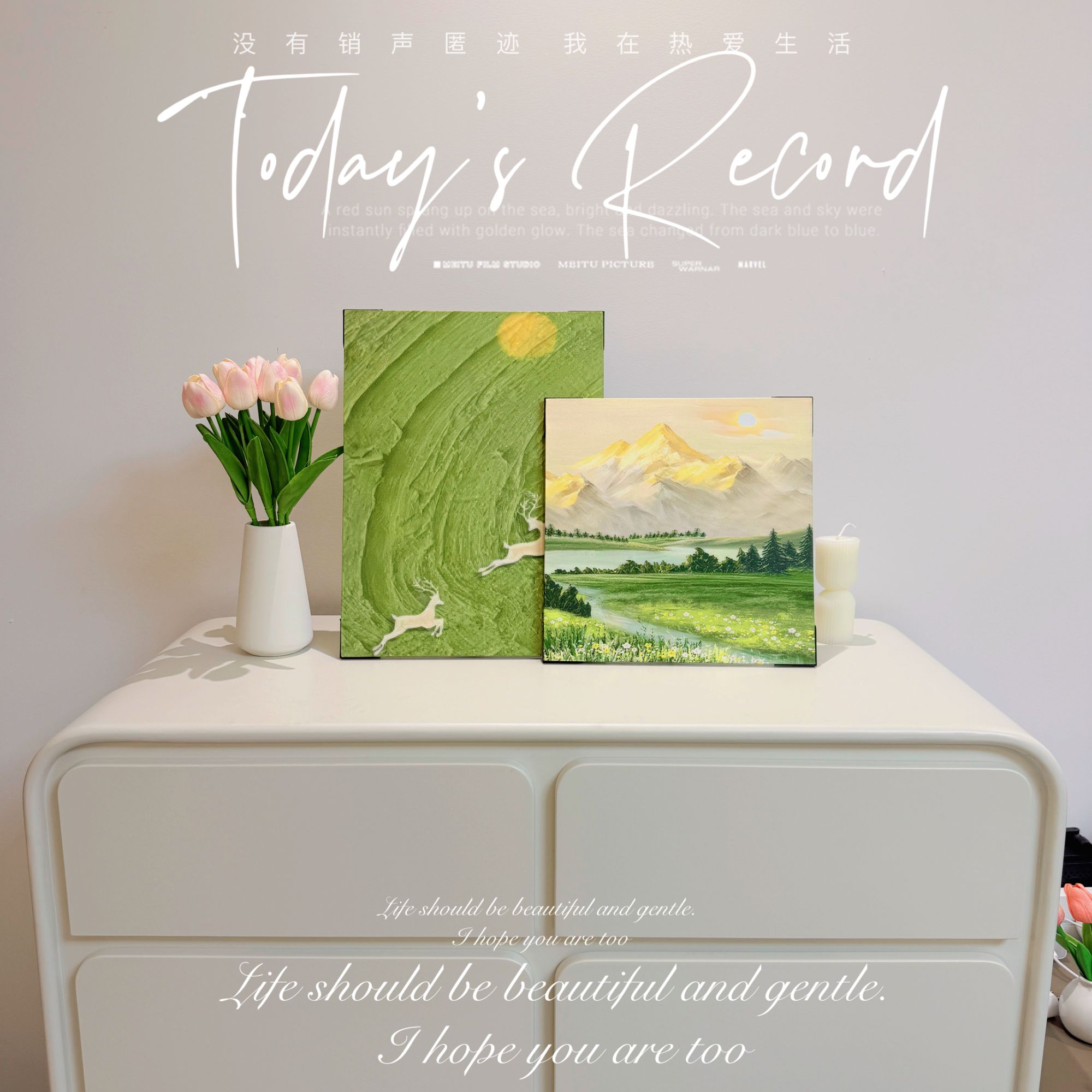 日照金山入户玄关餐边电视柜装饰画摆件高级感客厅鞋柜原木风