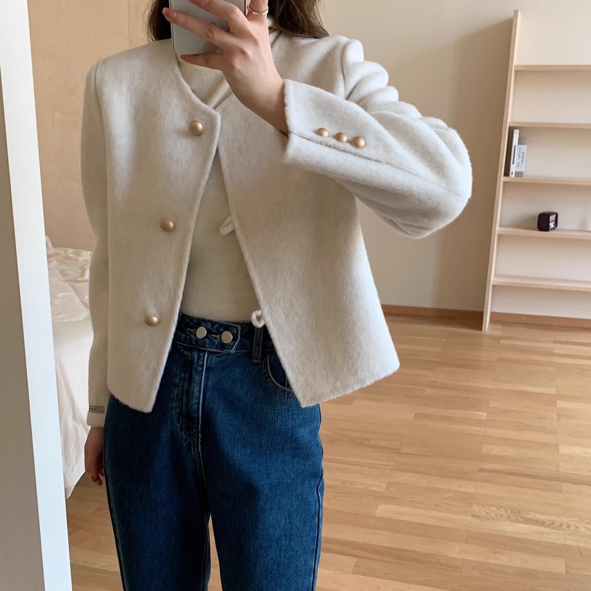 秋冬季新款韩系双面羊绒大衣女短款正肩圆领小个子高端毛呢子外套