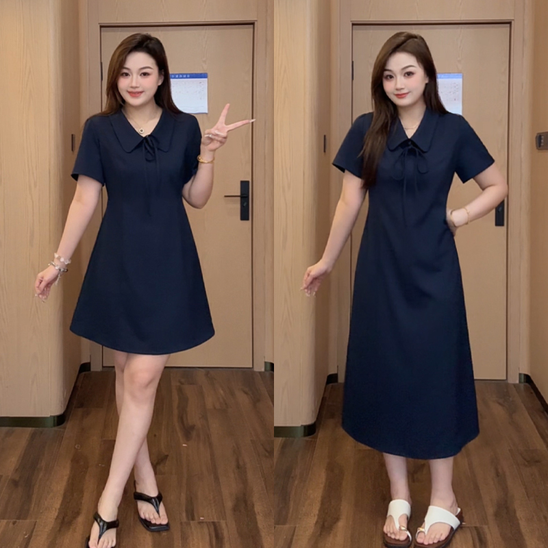 （现现款）花菜微胖定制~【盛夏漫漫】时尚气质减龄显瘦娃娃领连衣裙