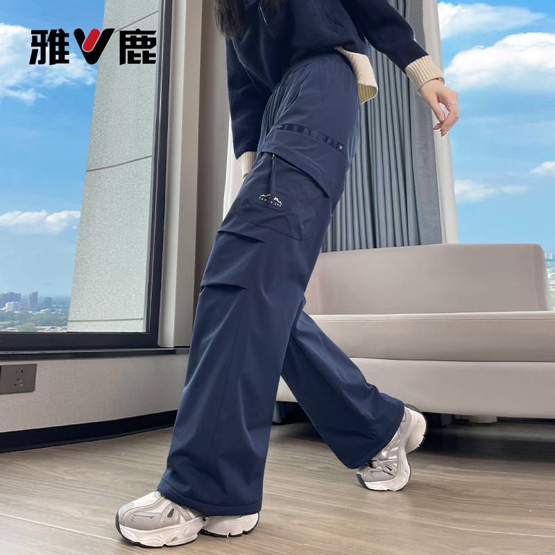 雅鹿直筒羽绒裤女外穿时尚2025年冬季新款防寒工装棉裤东北裤子