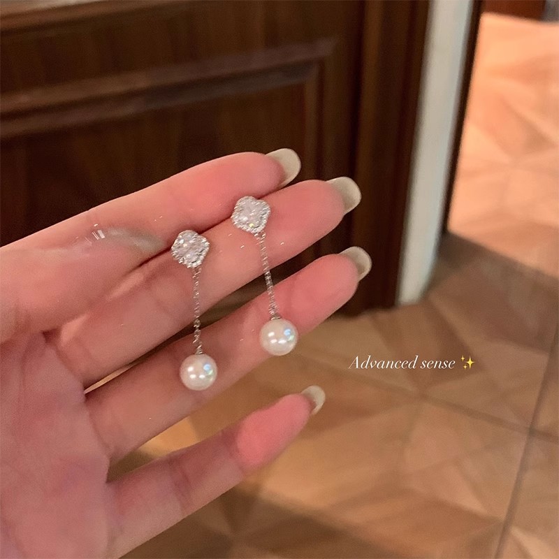 四叶花仿珍珠流苏耳环高级感轻奢气质大气方圆耳饰女爆款耳钉4867